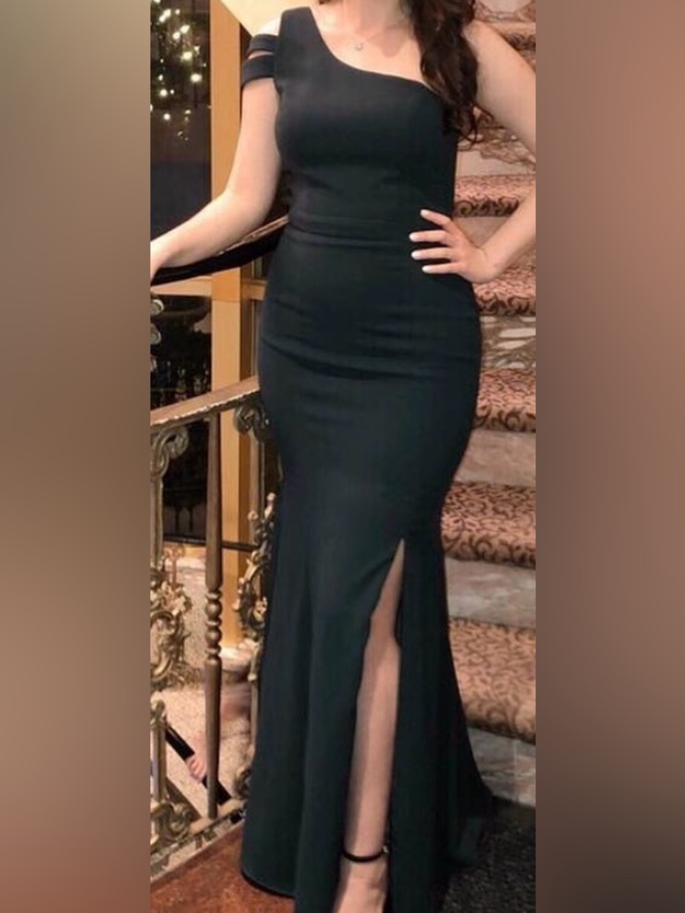 Xscape One-Shoulder Dark Green Evening Gown
